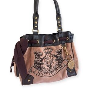 Juicy Couture Daydreamer Velour Tote – Scottie Crest + Rhinestone Charm